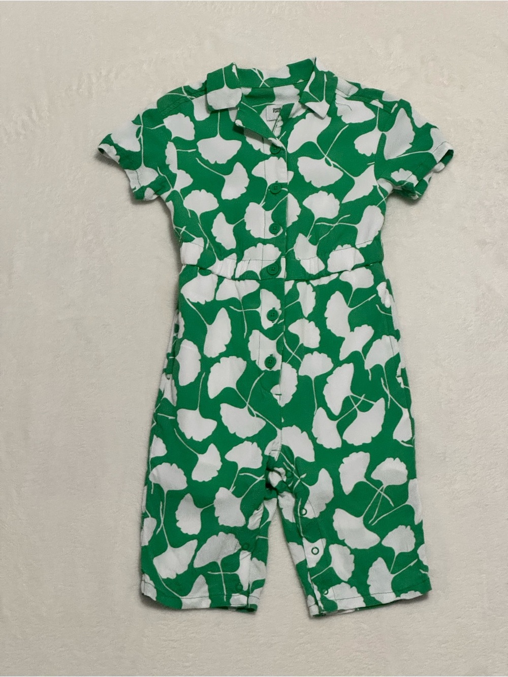 Diane Von Furstenberg Green and White Leaf-Print One-Piece Romper